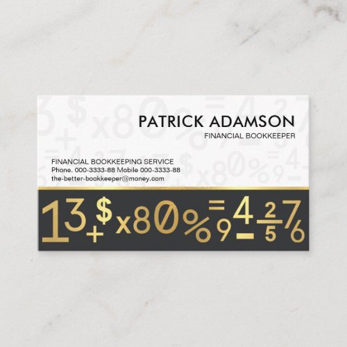 Gold Bookkeeping Financial Numbers Business Card
