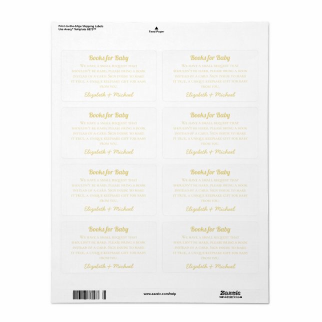 Gold Books For Baby Request Shower Invite Insert Label (Full Sheet)
