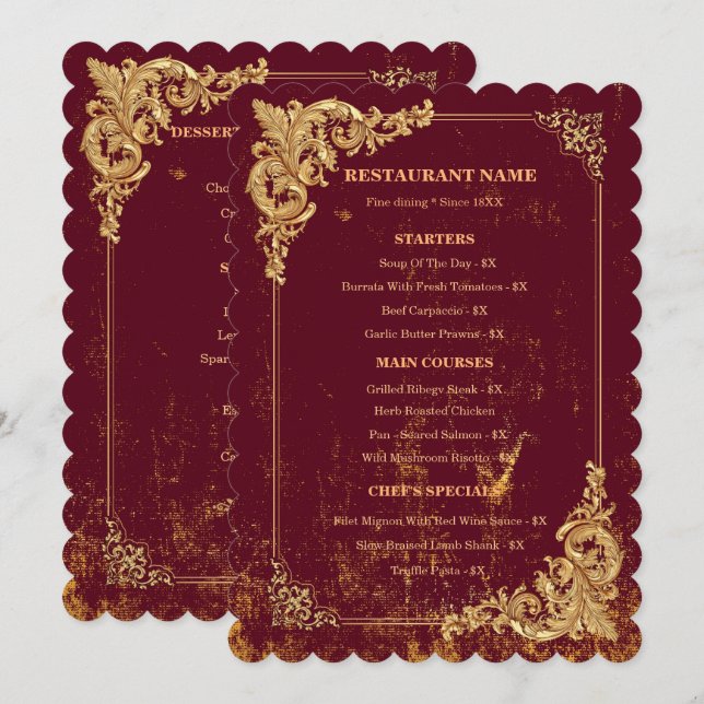 Gold Bordeaux Editable Menu with QR Code (Front/Back)