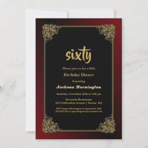 Gold Border 60th Birthday Dinner Invitation