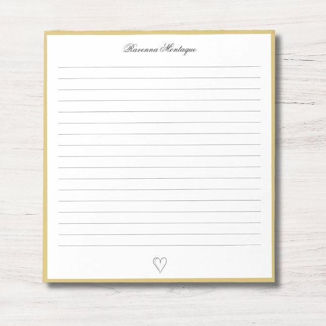 Gold Border and Heart Custom Script Lined Notepad (Creator Uploaded)