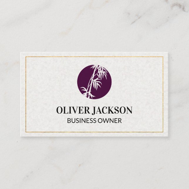 Gold Border | Bamboo Icon | Paper Texture Business Card (Front)