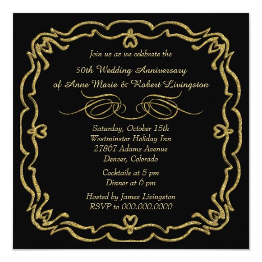 Gold Border Black Golden Anniversary Card | Zazzle