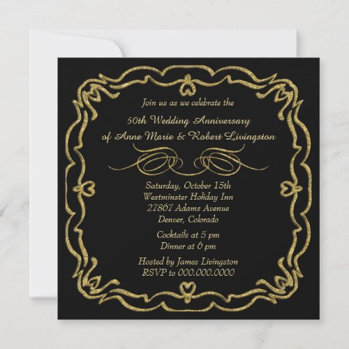 Gold Border Black Golden Anniversary Invitation