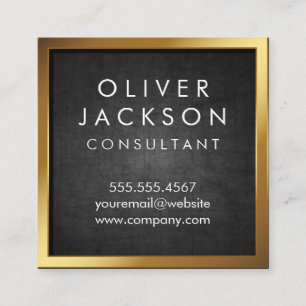 Gold Border Black Texture Square Business Card