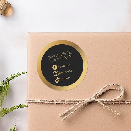 Gold border black thank you packaging classic rou classic round sticker