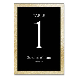 Gold Border Black Wedding Table Number