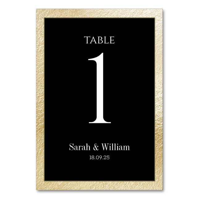 Gold Border Black Wedding Table Number (Front)