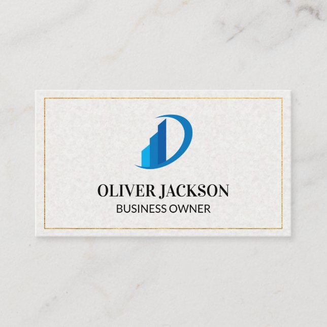 Gold Border | Blue Icon | Paper Texture Business Card (Front)