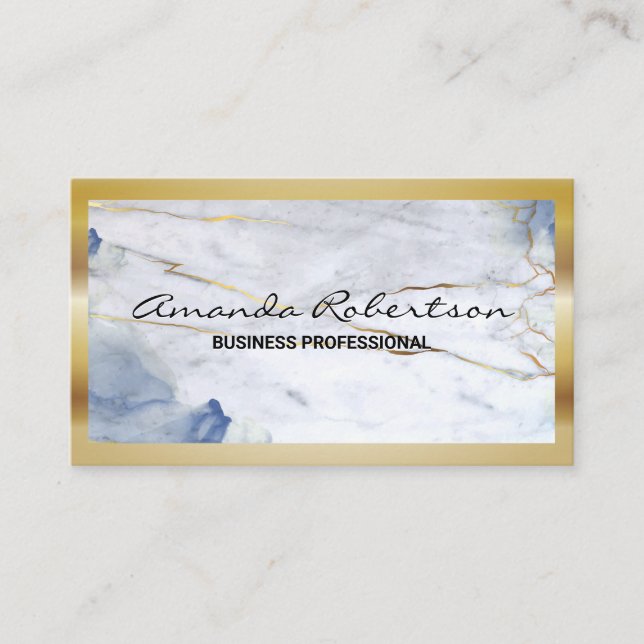 Gold Border | Blue Marble Business Card (Front)