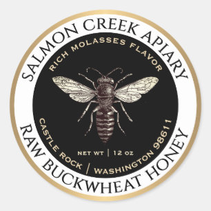 Gold Border Buckwheat Honey Queen Bee Classic Round Sticker