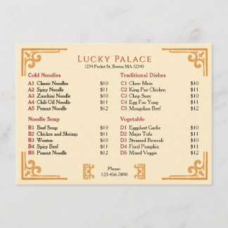 Gold Border Chinese Restaurant Flat Menu