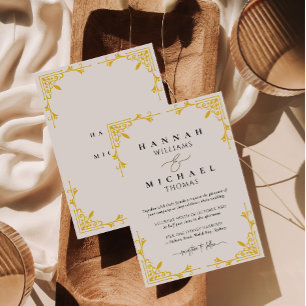 Gold Border Classic Monogram Wedding Invitation