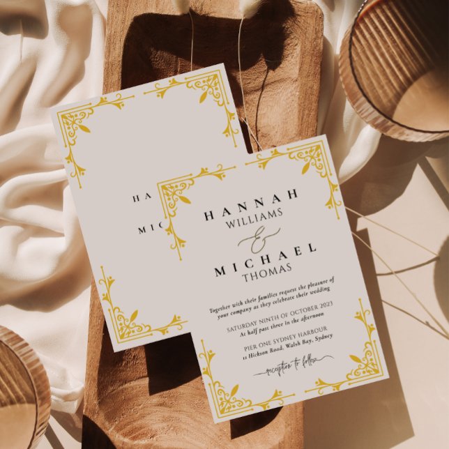 Gold Border Classic Monogram Wedding Invitation (Creator Uploaded)