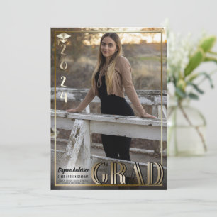 Gold Border Duo Grad 2024 Graduation Photo Invitation