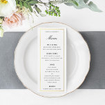 Gold Border Elegant Wedding Dinner Menu and Drinks<br><div class="desc">Elegant Wedding Menu,  flat card with editable title and text on front and back.  Gold border gives it a touch of glam.  Customize for any purpose like programs or wine lists etc. Matching items available in my store. Please note: Gold is a printed image,  not gold foil</div>
