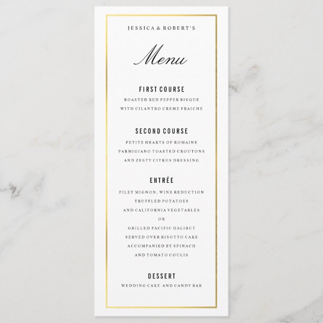 Gold Border Elegant Wedding Menu Card
