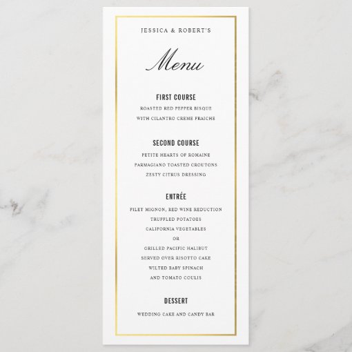 Gold Border Elegant Wedding Menu Card | Zazzle