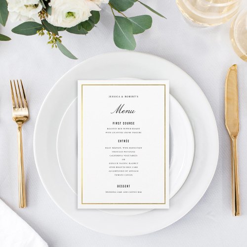 Gold Border Elegant Wedding Menu Card