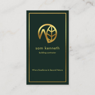 Gold Border Emerald Green Building Contractor Business Card