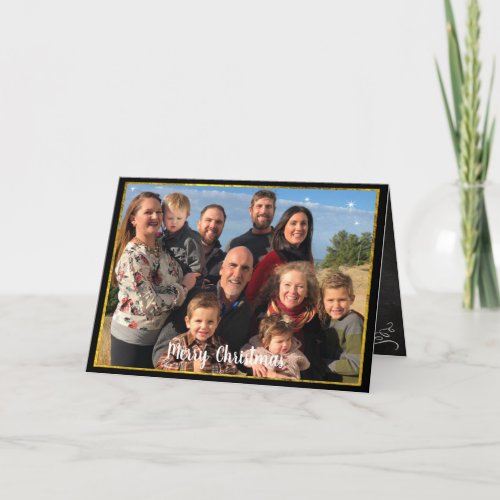 Gold Border Family Photo Chalkboard Christmas Holiday Card