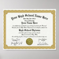 Gold Border High School Diploma Replica