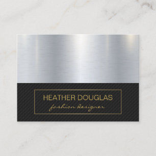 Gold Border Metallic Black Mesh Pattern Business Card