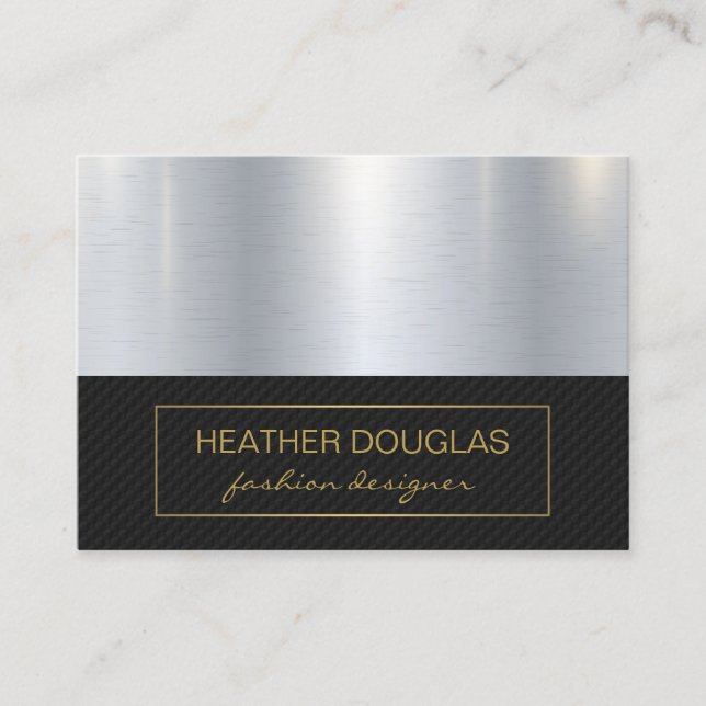 Gold Border | Metallic Black Mesh Pattern Business Card (Front)