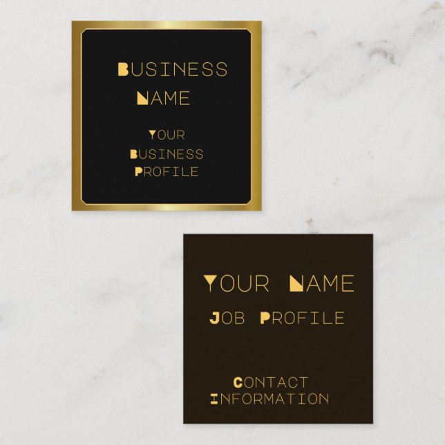 Gold Border on Black and Trendy Font Business Card (Front/Back)
