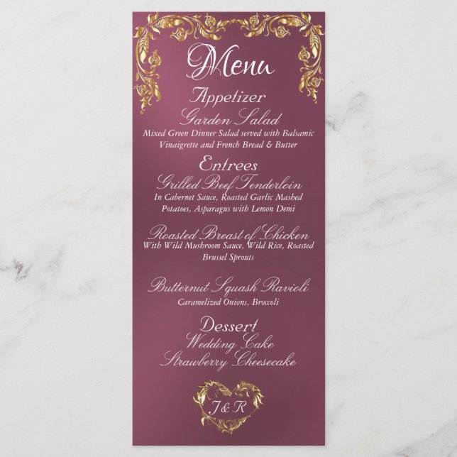 Gold Border on Lavender Wedding Menu (Front)