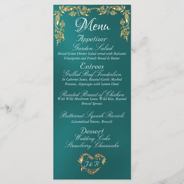 Gold Border on Teal Wedding Menu (Front)