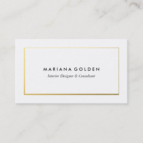 Gold Foil Border on White Business Card Template