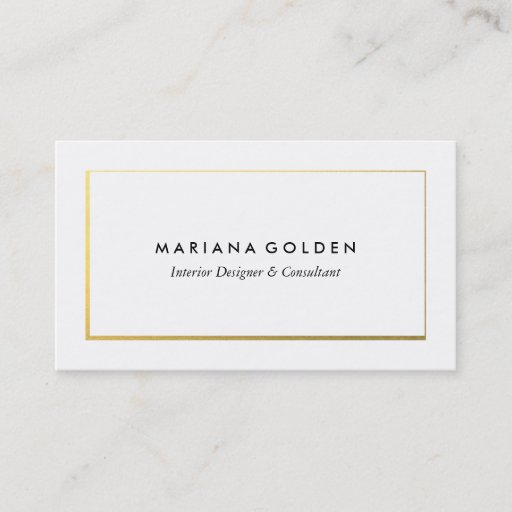 Customizable Gold Foil Border on White Business Card Template