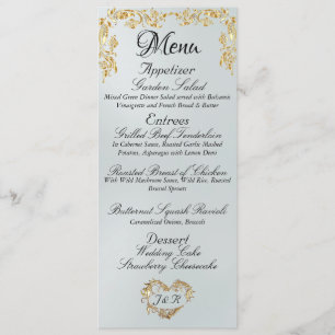 Gold Border on White Satin Wedding Menu