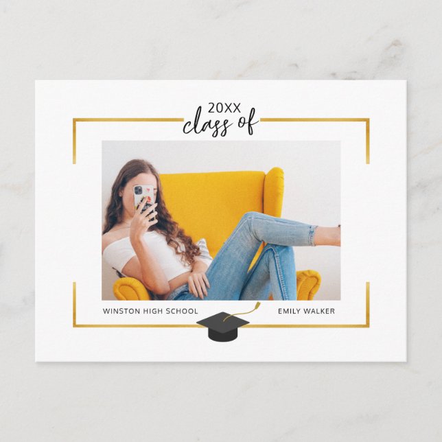 Gold Border Photo Graduation Announcement Postcard (Front)