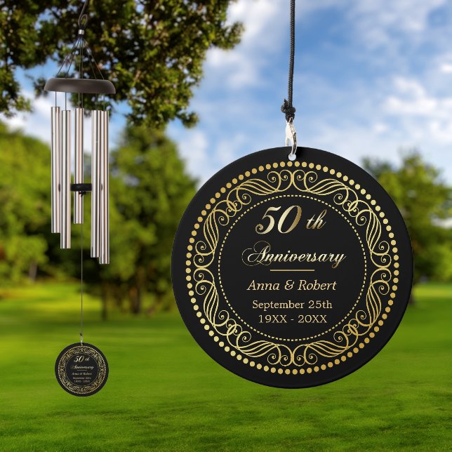 Gold Border Photo Template 50th Anniversary Wind Chime (Outdoor)