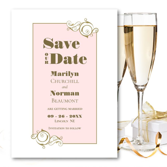 Gold Border Pink Wedding Save The Date (Creator Uploaded)