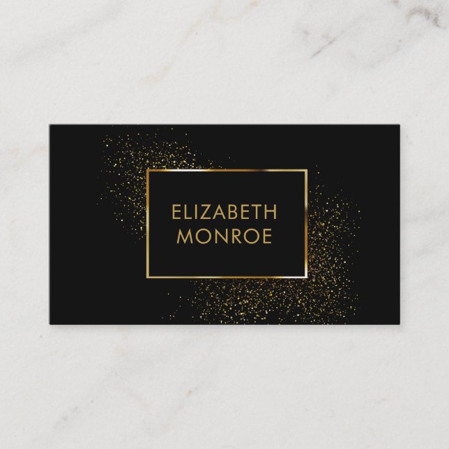 Gold Border Salon Makeup Hair Stylist Black Business Card (Front)