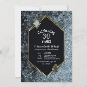 Gold Border Silver 30th Birthday Party Invitation