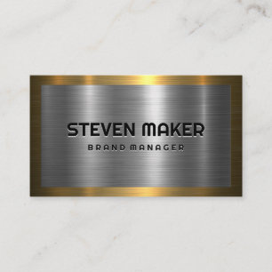 Gold Border Silver Metallic Background Business Card