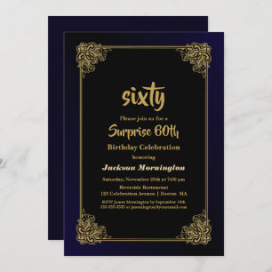 Gold Border Surprise 60th Birthday Party Invitation