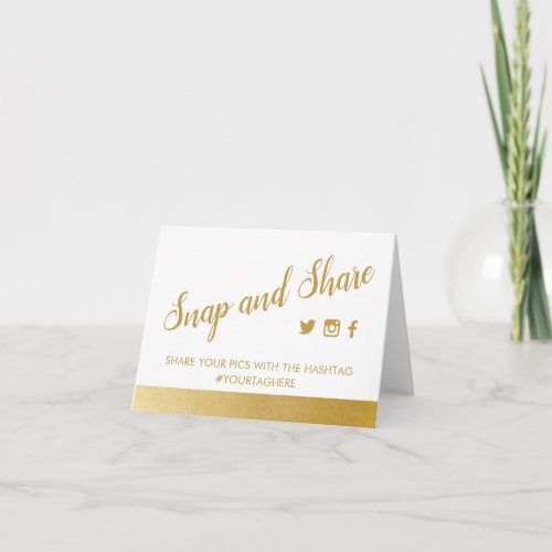 Gold Border Wedding Party Hashtag Sign Tent Card