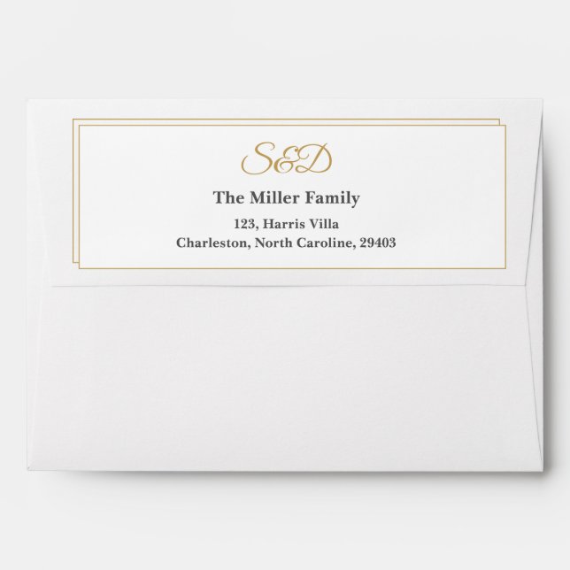 Gold Border Wedding Return Address Envelope (Back (Top Flap))