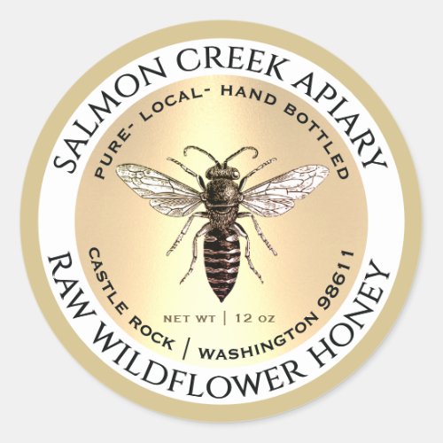 Gold Border Wildflower Honey Queen Bee Classic Round Sticker
