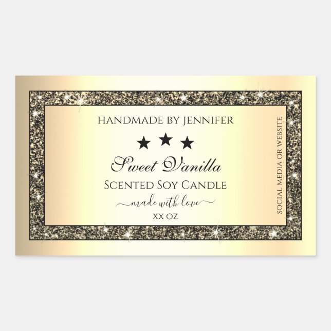Gold Border with Glitter Product Packaging Labels (Front)