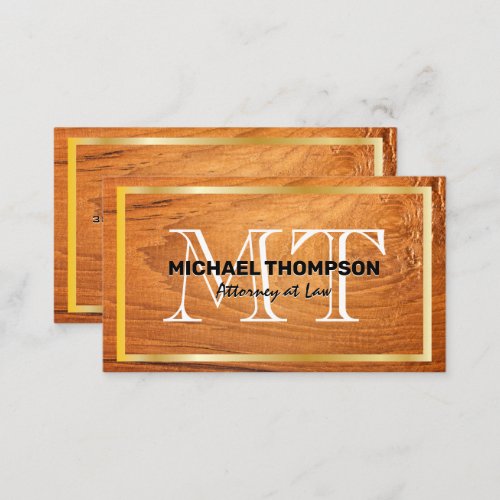 Gold Border  Wood Grain Background Business Card