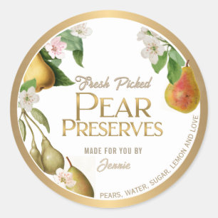 Gold Bordered Homemade Pear Jam Preserves Classic Round Sticker