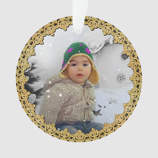 Gold Bordered Personalized Christmas Ornament (Front)