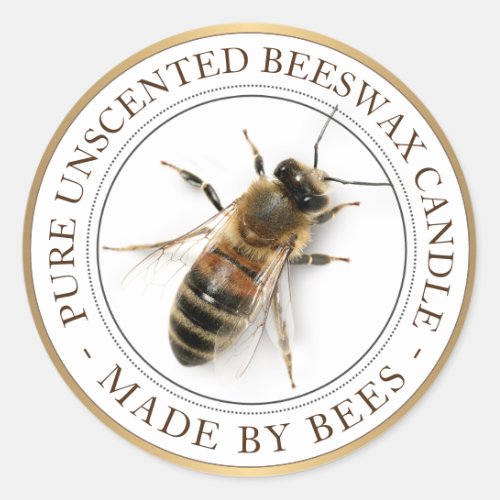 Gold Bordered Realistic Bee BEESWAX CANDLE Label