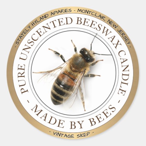 Gold Bordered Realistic Bee BEESWAX CANDLE Label